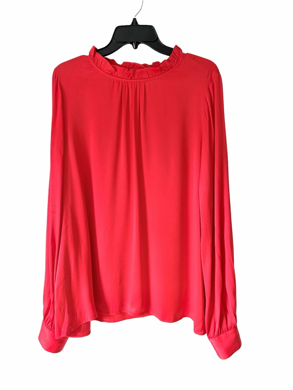 Rachel Parcell Ruffle Neck Red Satin Blouse Sunrise size XL